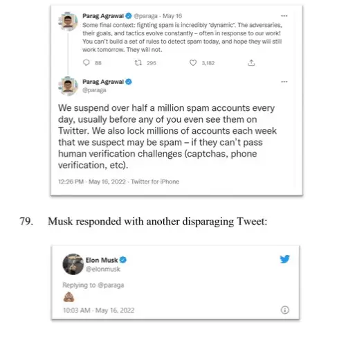 Los abogados de Twitter recolectaron tweets de Musk para realizar la denuncia.