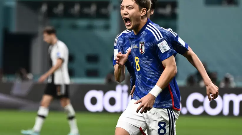 Ritsu Doan festeja el gol de Japn a Alemania, Qatar 2022