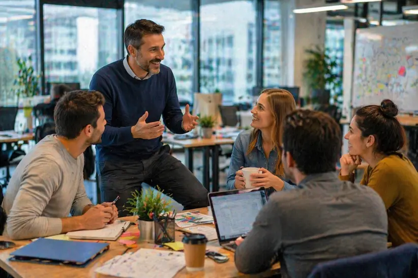 Reunión de trabajo (oficina, empleados, jefes) - Imagen creada con IA