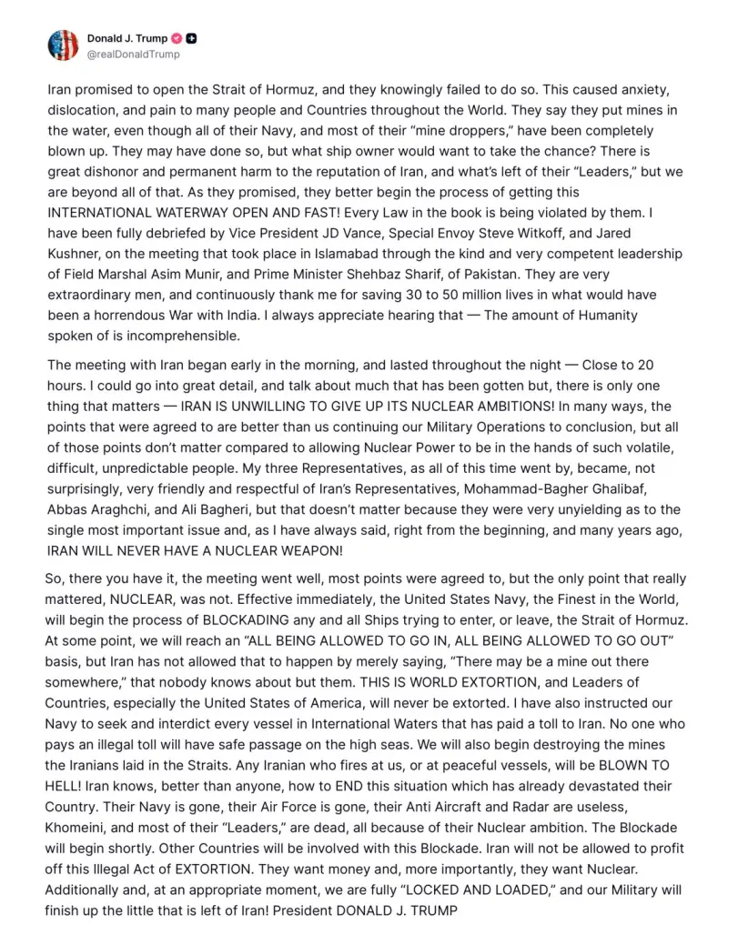 truth social donald trump bloqueo naval