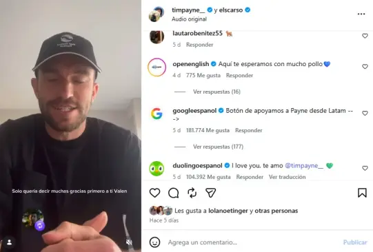 Captura de pantalla del Instagram oficial de Tim Payne.