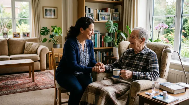 SE PUEDE USAR/Cuidador, tercera edad, anciano. Foto: Ilustración creada con IA