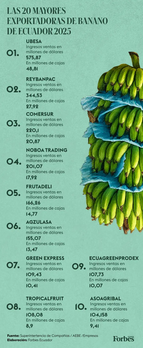 Las 20 exportadoras de banano ecuatoriano más poderosas en 2025