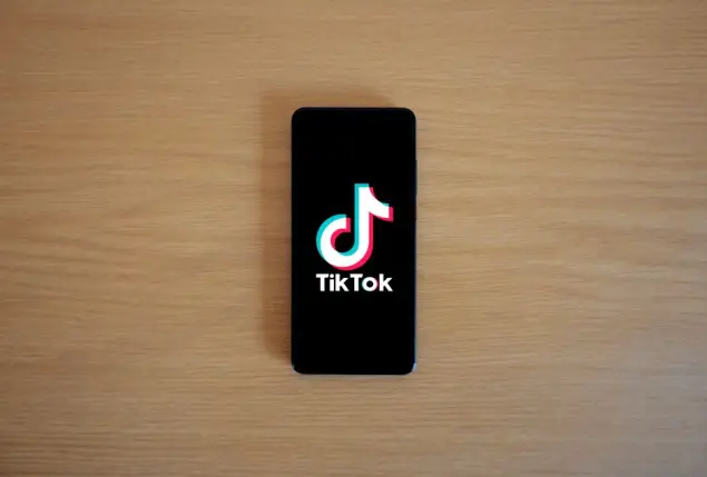 Smartphone con la aplicación TikTok mostrada en la pantalla negra contra un fondo de madera. (Foto: Pexels)
