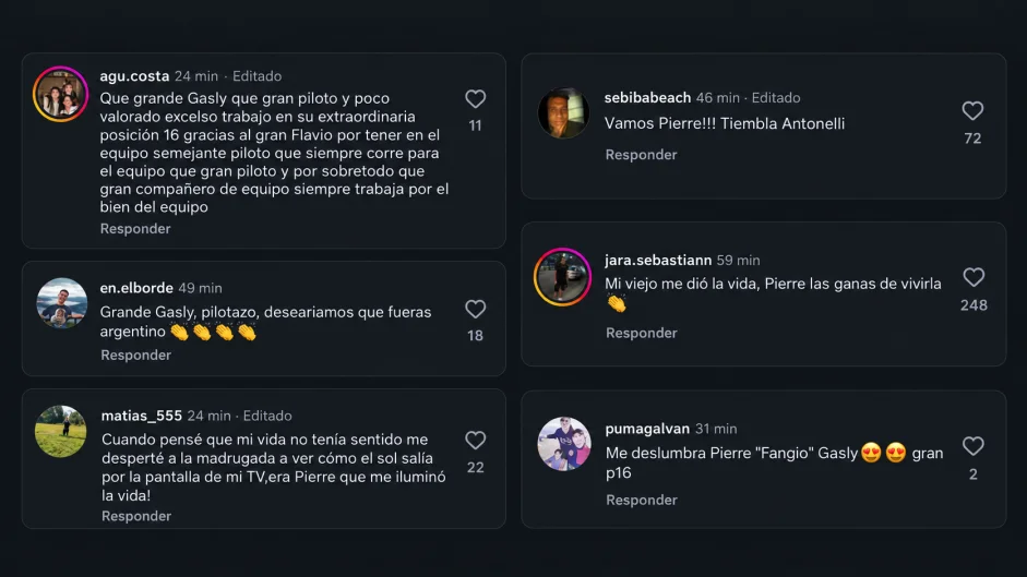 Algunos de los comentarios irónicos a Gasly. - Foto: imagen adaptada con IA.