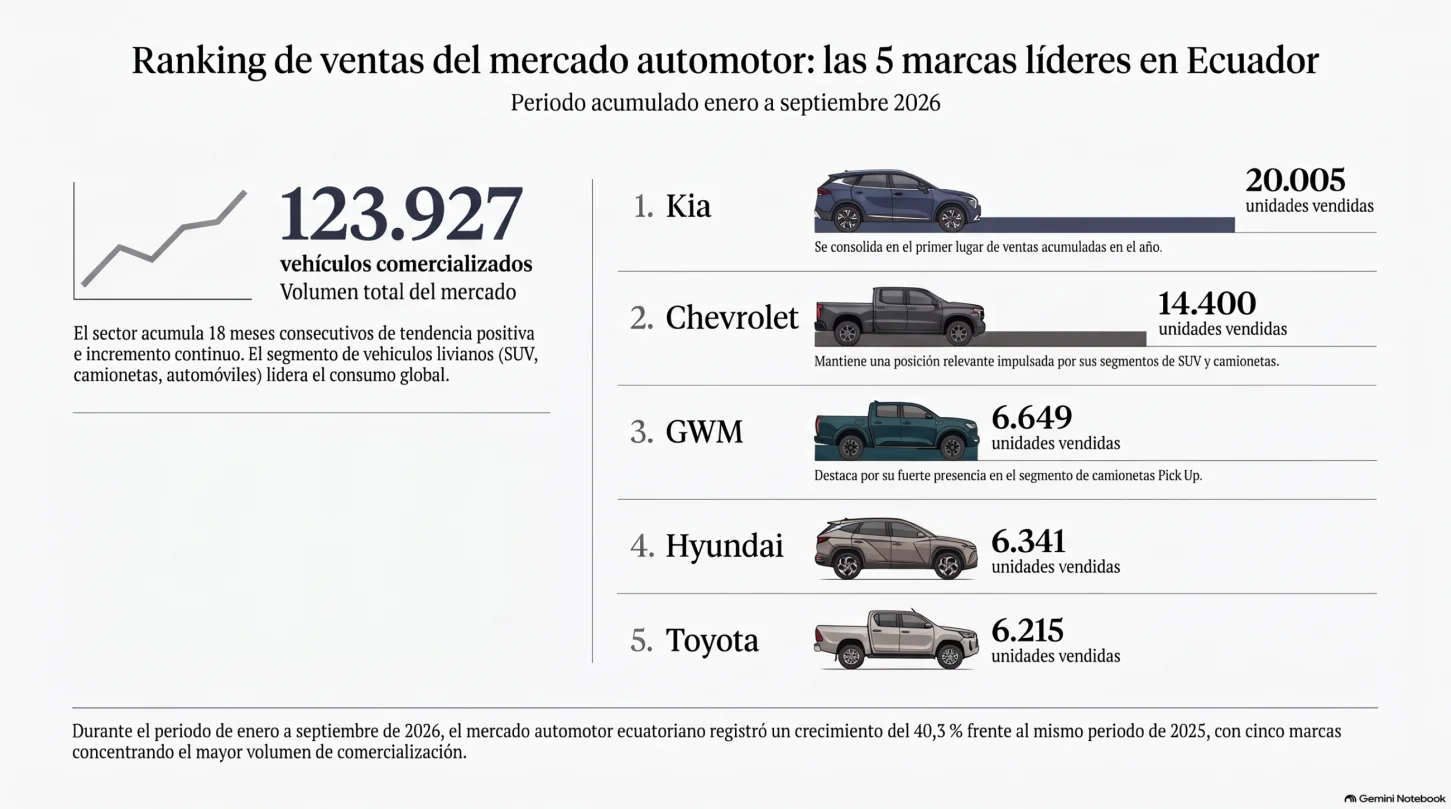 Ranking de ventas de autos en Ecuador. Enero-septiembre 2026 - Gráfico generado con Inteligencia Artificial con la herramienta Notebooklm