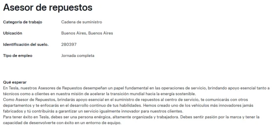 Búsqueda laboral de Tesla Argentina. - Foto: captura de pantalla de Tesla.