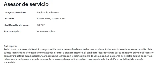 Búsqueda laboral de Tesla Argentina. - Foto: captura de pantalla de Tesla.