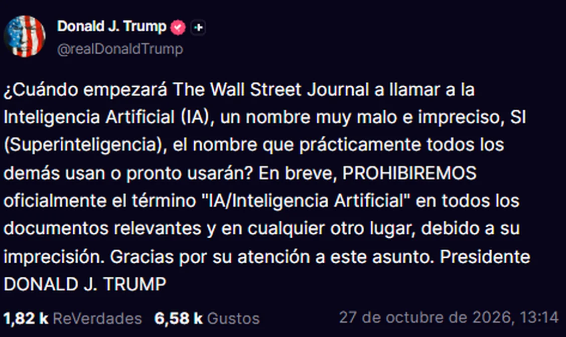 Posteo de Trump en Truth Social. - Foto: captura de pantalla de Truth Social.